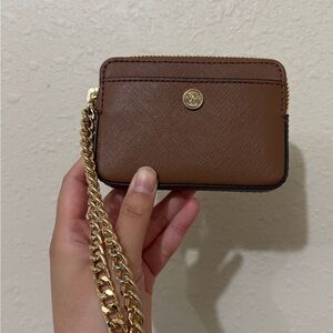 Michael Kors Tan Crossbody Wallet with Gold Chain